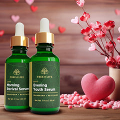 Tree of Life Beauty Evening Youth serum bottle with hydrating actives for nighttime skin care.