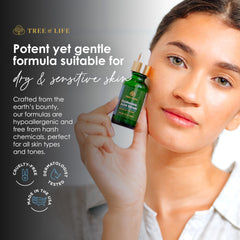 Tree of Life Serum on clean skin provides moisture and smoothness.