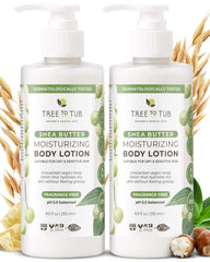 Tree to Tub unscented lotion bottle provides gentle hydration for dry skin.