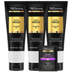 TRESemmé Extra Hold 9oz gel bottle showing long-lasting hold and frizz control