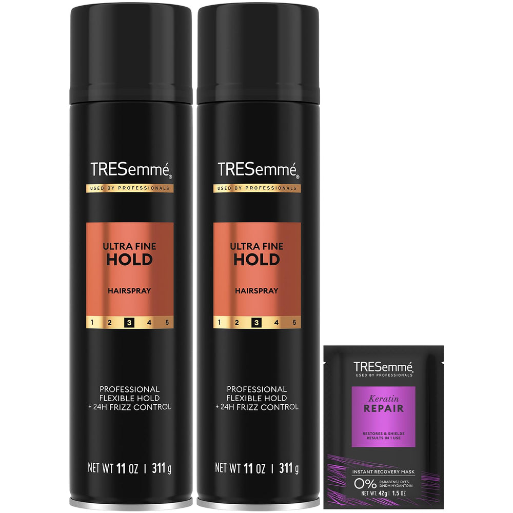 TRESemmé Ultra Fine Hold hairspray 2-pack locks styles with a light mist.