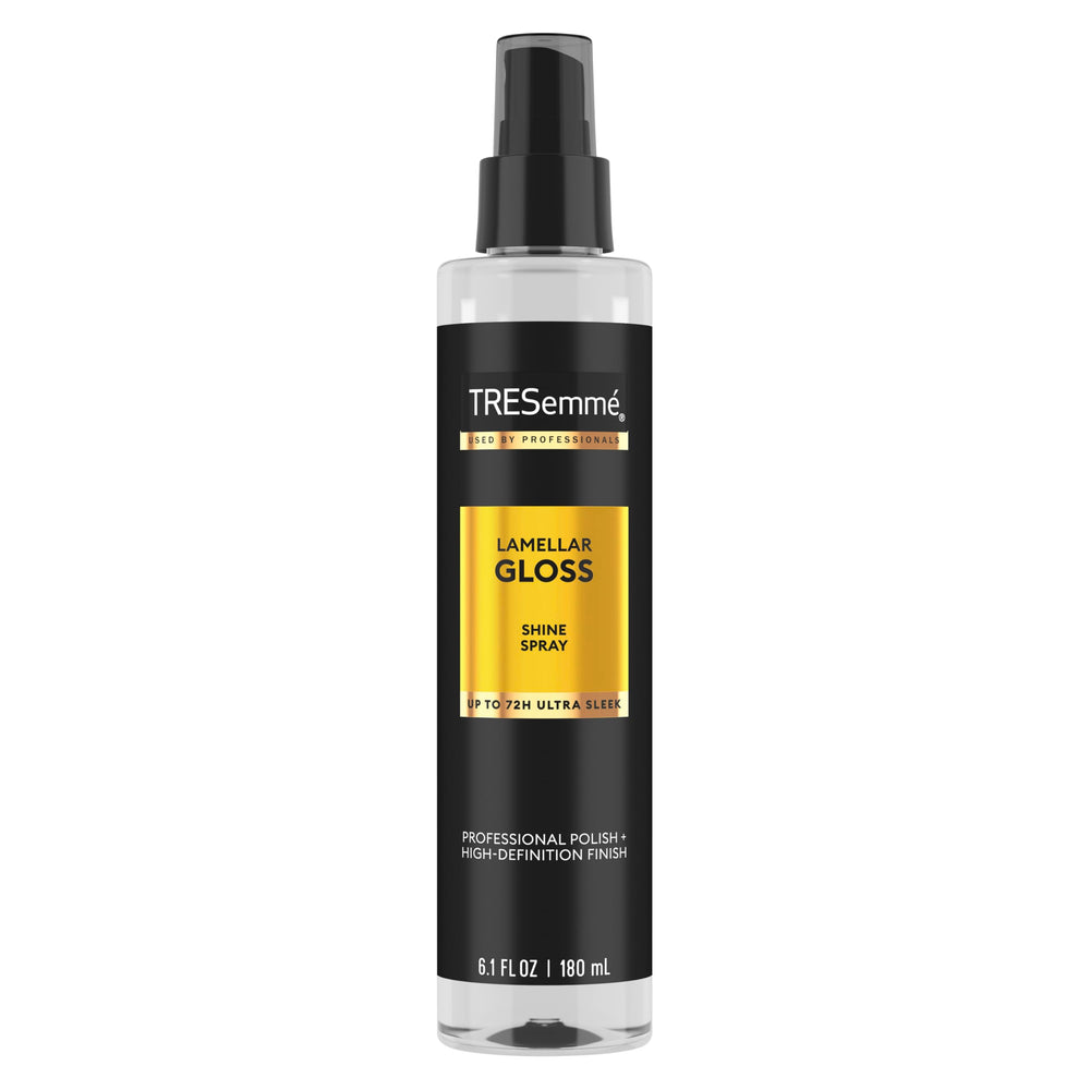 TRESemmé Lamellar Gloss Shine Spray bottle delivering salon-gloss finish.