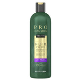 TRESemmé Pro Infusion Fluid Volume Conditioner bottle with coconut droplets for hydration and shine.