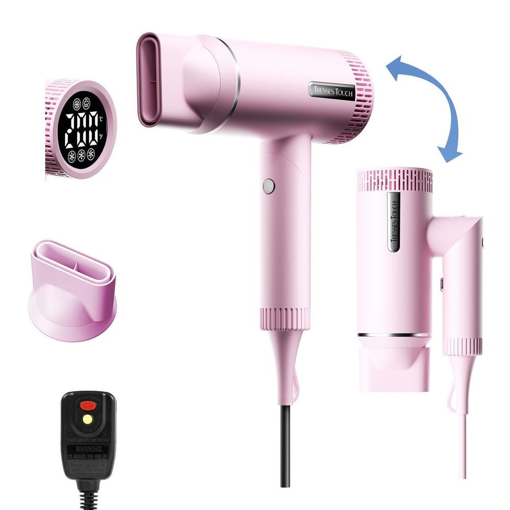 Tresses Touch hair dryer front view showing high-speed airflow for fast drying.