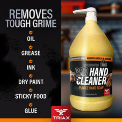 TRIAX Scrubinator deep-cleaning action removes grease from hands.