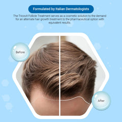 Tricovit shampoo scalp balance image emphasizes sebum regulation and nourished hair.