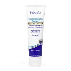TriDerma facial redness relief cream bottle with pump for on-the-go hydration.