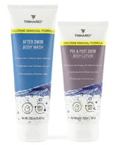 TRIHARD chlorine removal body wash bottle ready for pre-swim care.