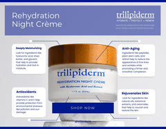 Trilipiderm Rehydration Night Crème jar close-up highlights rich texture and absorption