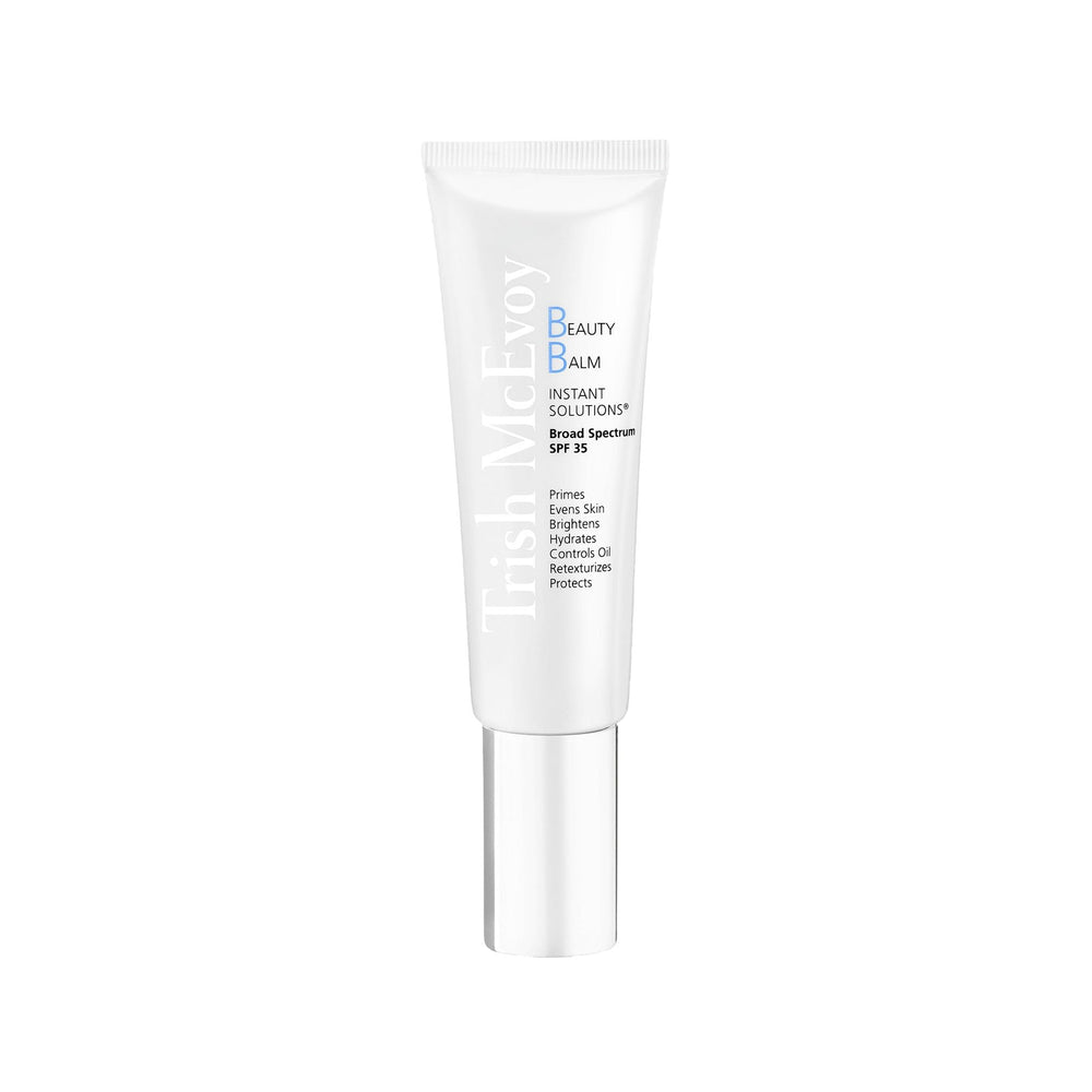 Trish McEvoy Beauty Balm Instant Solutions SPF 35 bottle closed, all-in-one coverage.