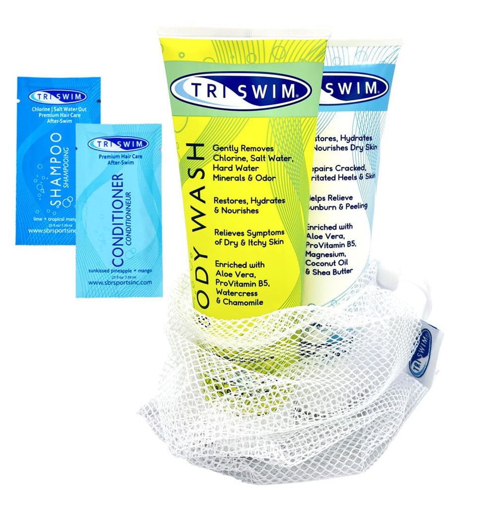TRISWIM chlorine removal body wash bottle with citrus scent for refreshed post-swim skin