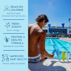 TRISWIM swim shampoo bottle used to cleanse hair and remove chlorine tint.