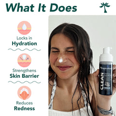 Tropiculture Bright Berry Facewash foam close-up highlights gentle lather for sensitive skin.