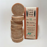 Troutcreeksoaps traditional lard coffee soap bar close-up with creamy lather