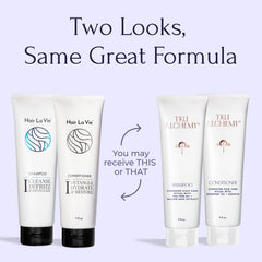 Tru Alchemy Shampoo label detail highlights herbal ingredients and clean, paraben-free formula.