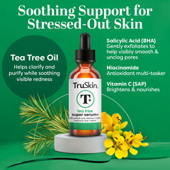 TruSkin Tea Tree Oil Serum dropper close-up demonstrates easy application.
