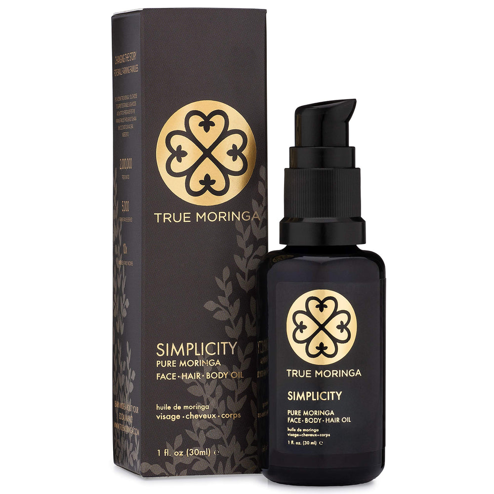 True Moringa Oil bottle—100% pure for deep skin nourishment.