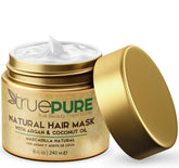 TruePure Argan Oil Hair Mask bottle detail shows premium conditioning for dry hair.