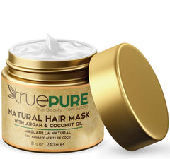 TruePure Argan Oil Hair Mask bottle detail shows premium conditioning for dry hair.