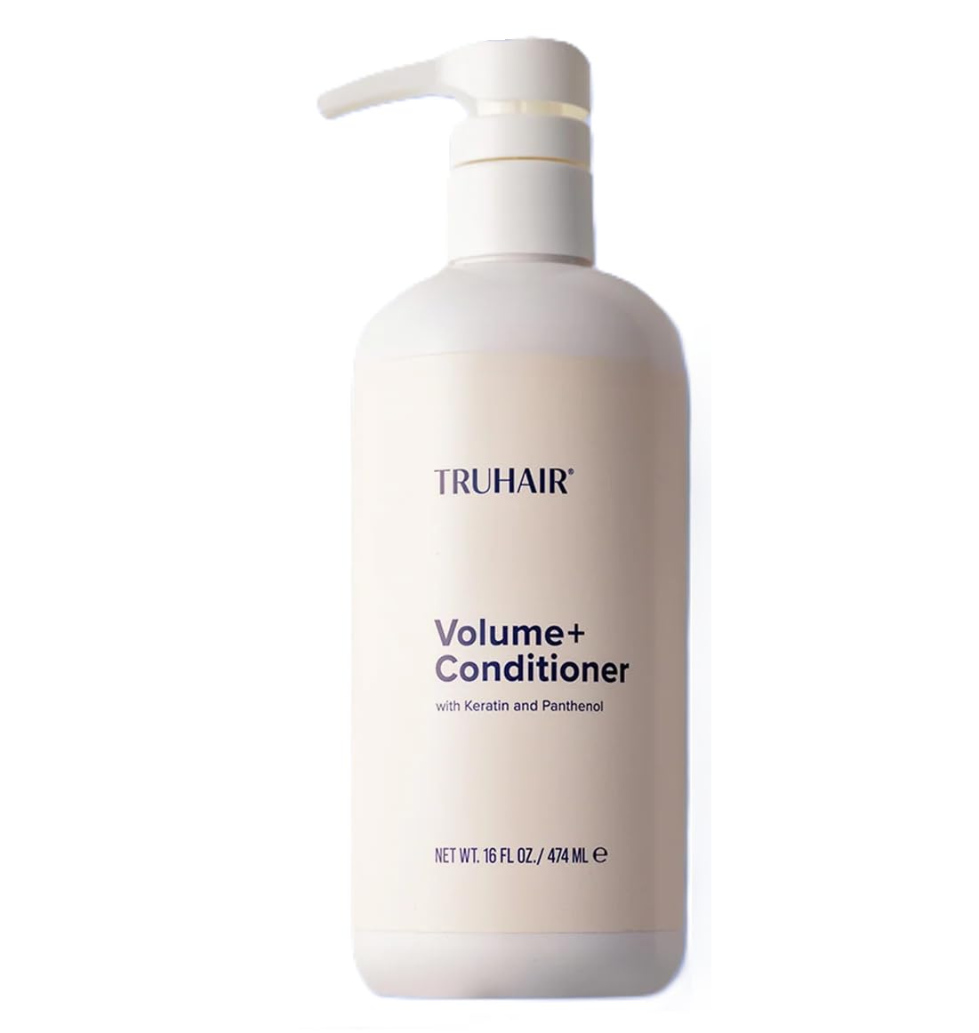 TRUHAIR Volume+ Conditioner bottle with pump pour for easy use and lightweight hydration.
