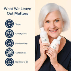 Truhair Volume+ keratin and panthenol for strengthened-looking strands.