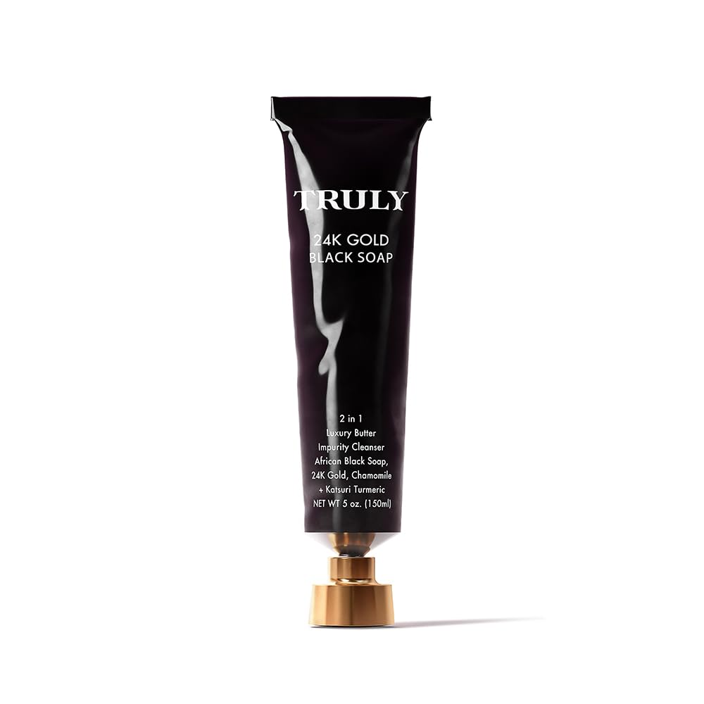 Truly 24K Gold Black Soap bottle pour for a luxurious cleanse