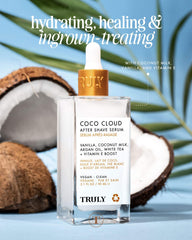 Truly Coco Cloud After Shave Serum vanilla essence close-up highlighting soothing redness.