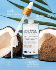 Truly Coco Cloud After Shave Serum white tea visual illustrating antioxidant support.