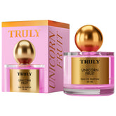 Truly Unicorn Fruit EDP bottle showcasing cotton candy and vanilla notes for lasting sweetness.