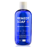 Truremedy Naturals Lavender Shea Butter Body Wash bottle provides hydrating cleanse for dry skin.