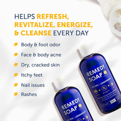 Truremedy Naturals Body Wash foam shows rich lather for deep cleansing.