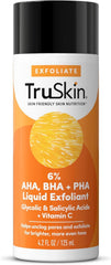 TruSkin BHA Liquid Exfoliant bottle demonstrates gentle exfoliation for smoother skin.