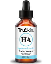 TruSkin Hyaluronic Serum bottle close-up for deep facial hydration.