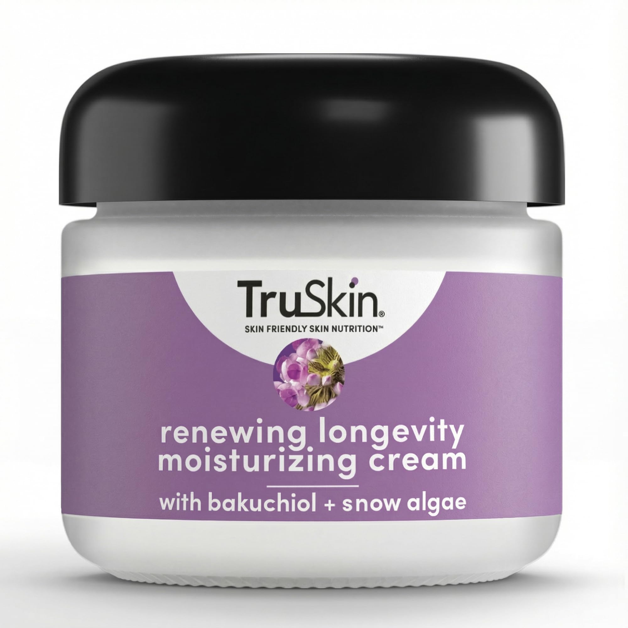 TruSkin Longevity Cream jar close-up showing rich, hydrating texture for daily use.