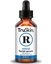 TruSkin Retinol Serum bottle closeup for smoother skin at night.