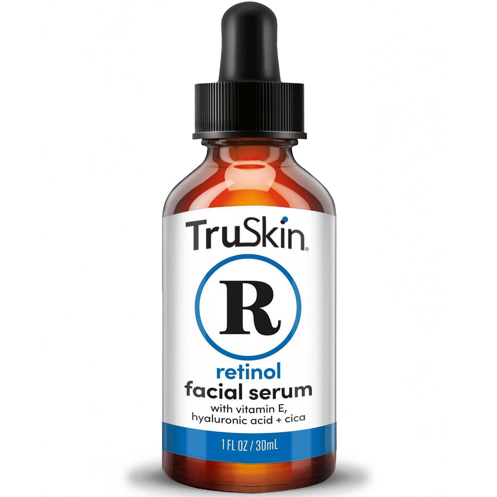 TruSkin Retinol Serum bottle closeup showing a gentle anti-aging option for nightly routines.