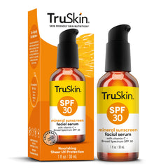 TruSkin Sunscreen Serum face bottle front showing tinted SPF 30 protection