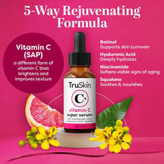 Close-up of TruSkin serum dropper emphasizing antioxidants for a healthy glow.
