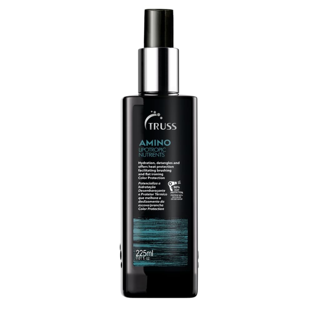TRUSS Amino Heat Protection Spray bottle shows hydration and frizz control.