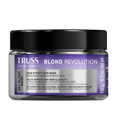 TRUSS Blond Revolution Net Blond Hair Mask bottle pour shows color-enhancing action for luminous blonde hair