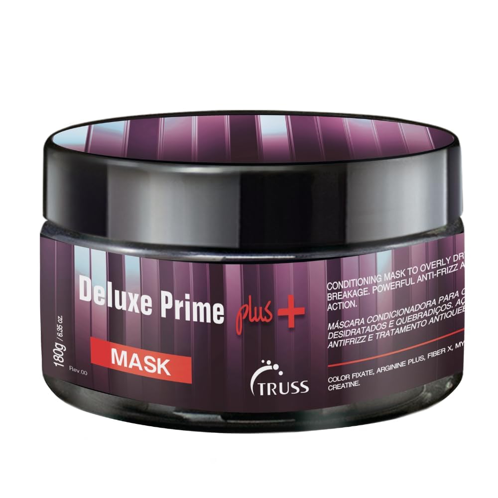 TRUSS Deluxe Prime + Mask packaging shown, signaling intense hydration for damaged hair.