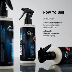 TRUSS Deluxe Prime protects hair during blow-dry and heat styling.