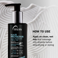 TRUSS Hair Protector applying on damp hair before styling