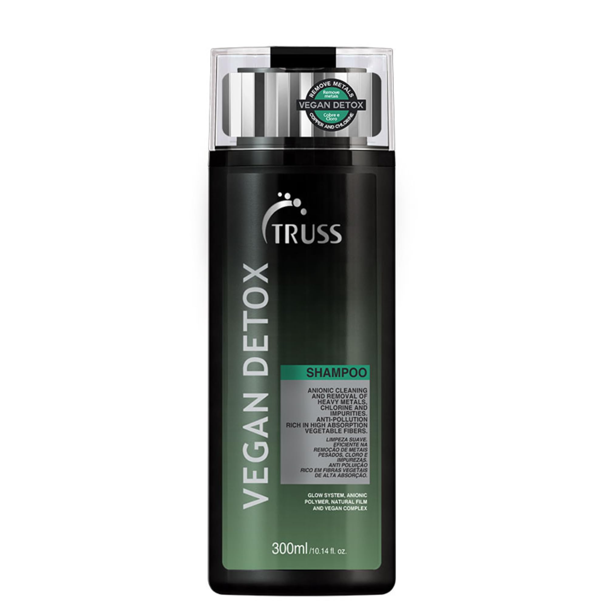 TRUSS Vegan Metal Detox Shampoo bottle display for deep cleansing of buildup