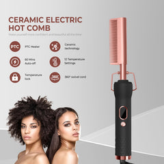 Trylater hot comb demonstrates 12 temperature range for soft to coarse hair.