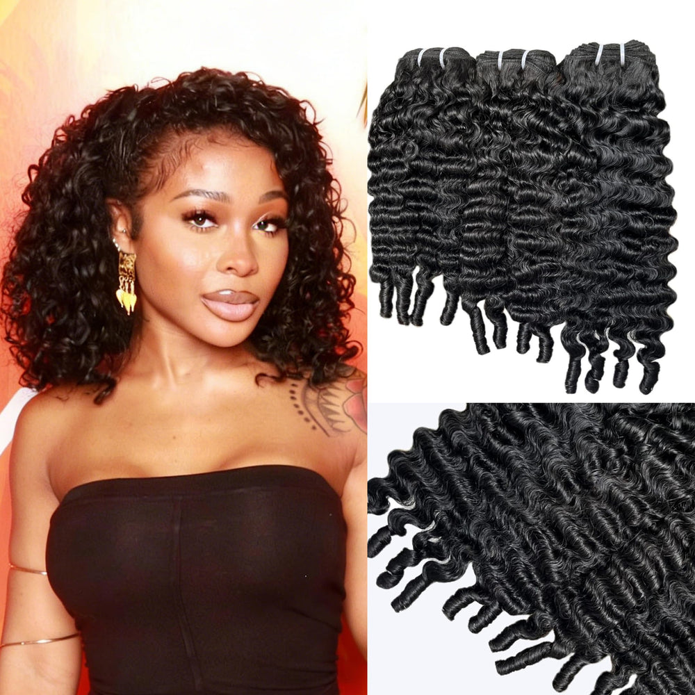 TryRich Burmese Curly Bundles water-wave 12in spiral end for natural blend and shine