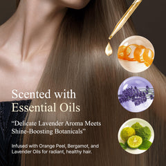 Bottle highlights 19 botanical extracts for scalp nourishment.