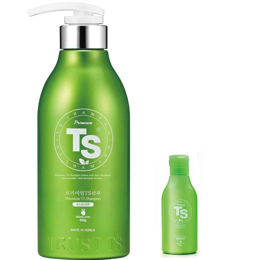 TS SHAMPOO premium bottle front, highlighting nourishing biotin and panthenol for healthier hair.