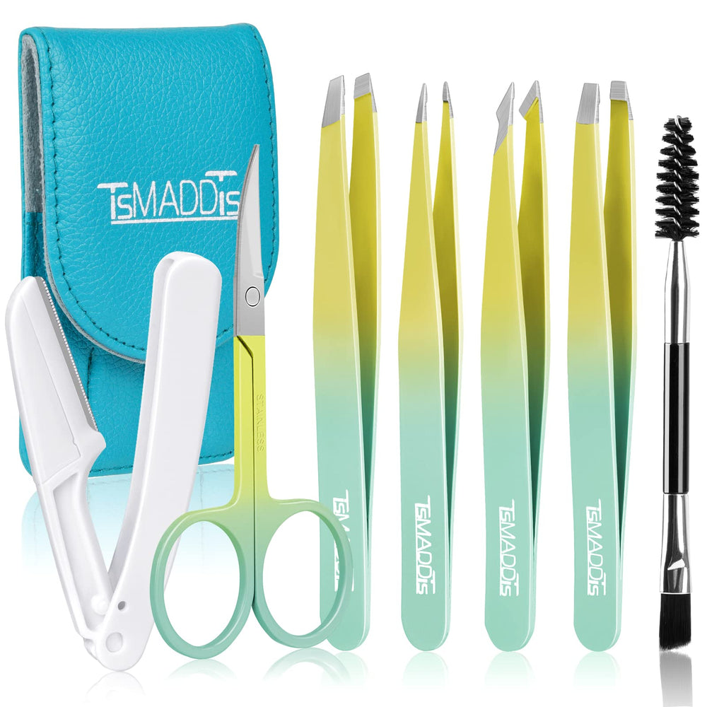 TsMADDTs 7pcs tweezers set in case for portable precision grooming