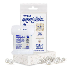 T.TAIO Mother of Pearl Esponjabon sponge for gentle cleansing.